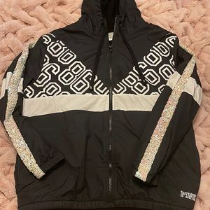 Women’s PINK fleece lined sequined zip up jacket